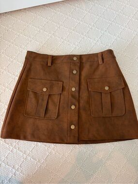 En Saison Button-Front Brown Pocket Mini Skirt